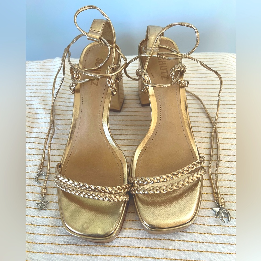 Women’s Schutz gold tie up sandal/ size 8